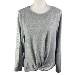 Alison Andrew’s Gray Knit Sweater Twist Front Knotted Lace Large